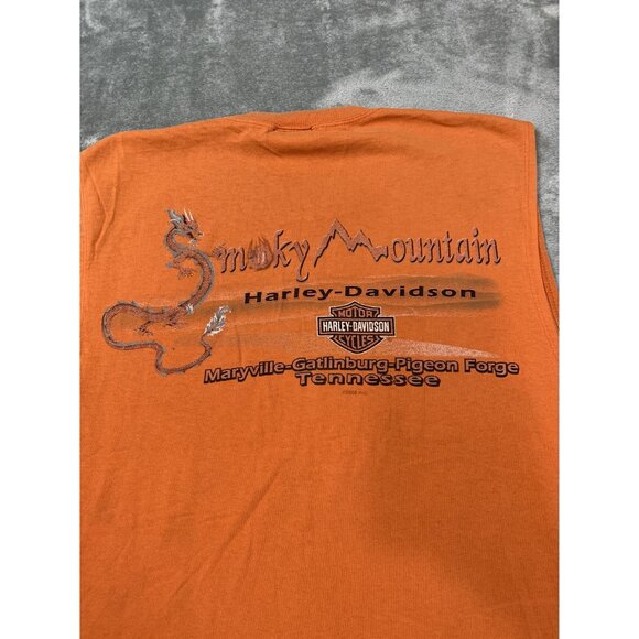 Harley-Davidson Orange Sleeveless Tee Men's Large "Life Begins When You Get One" - Picture 10 of 12